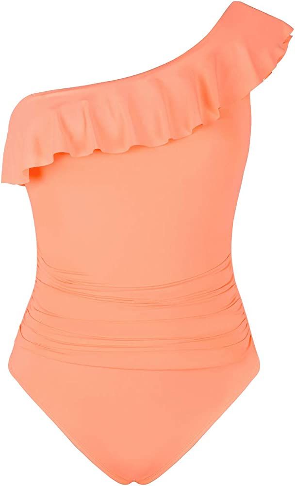 Women's One Piece Swimsuits One Shoulder Swimwear Asymmetric Ruffle Monokinis Bathing Suits | Amazon (US)