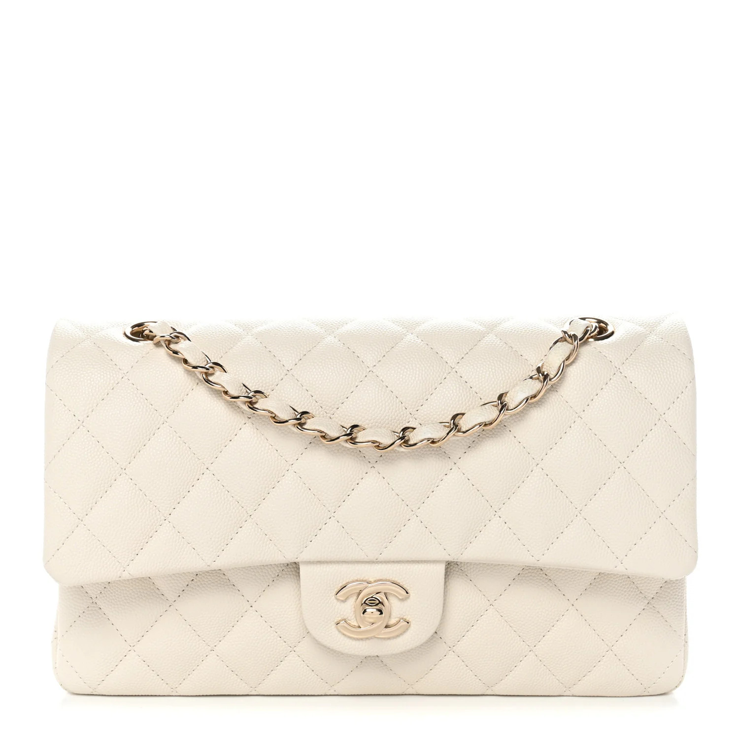 Caviar Quilted Medium Double Flap White | FASHIONPHILE (US)