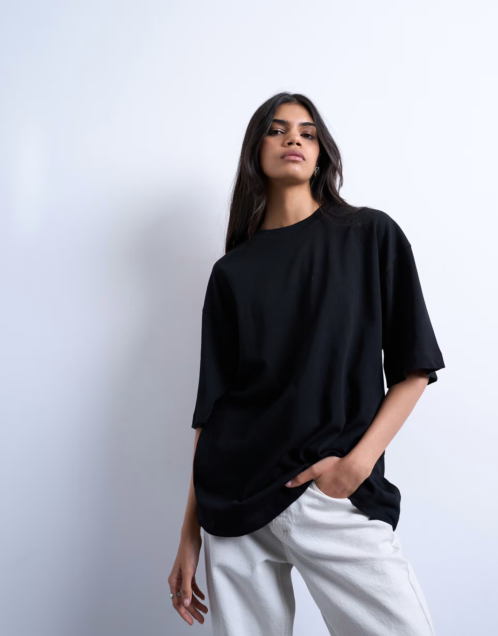 Topshop oversized drop shoulder tee in black | ASOS | ASOS (Global)