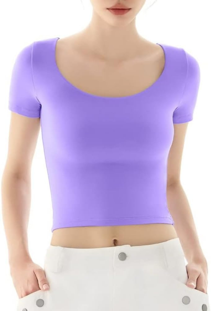 PUMIEY Women's Scoop Neck Short Sleeve T Shirt Slim Fit Sexy Tops Smoke Cloud Collection | Amazon (US)