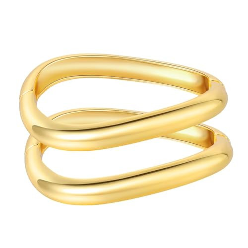 KunJoe 2PC Chunky Gold Cuffs Bracelet Arm Cuff Upper Gold Bangle Chunky Gold Bracelet Open Irregular Statement Bracelets for Women Jewelry (Gold Irregular Set) | Amazon (US)