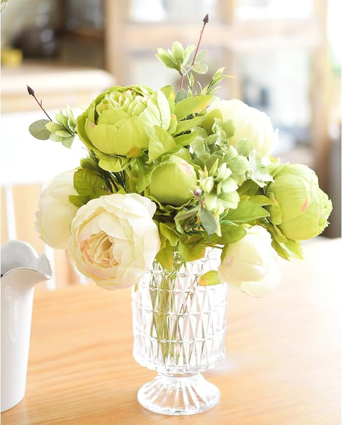 FiveSeasonStuff Artificial Peony Bouquets, 2 Cream Beige & Moss Green Silk Flower Bundles for Wed... | Amazon (US)