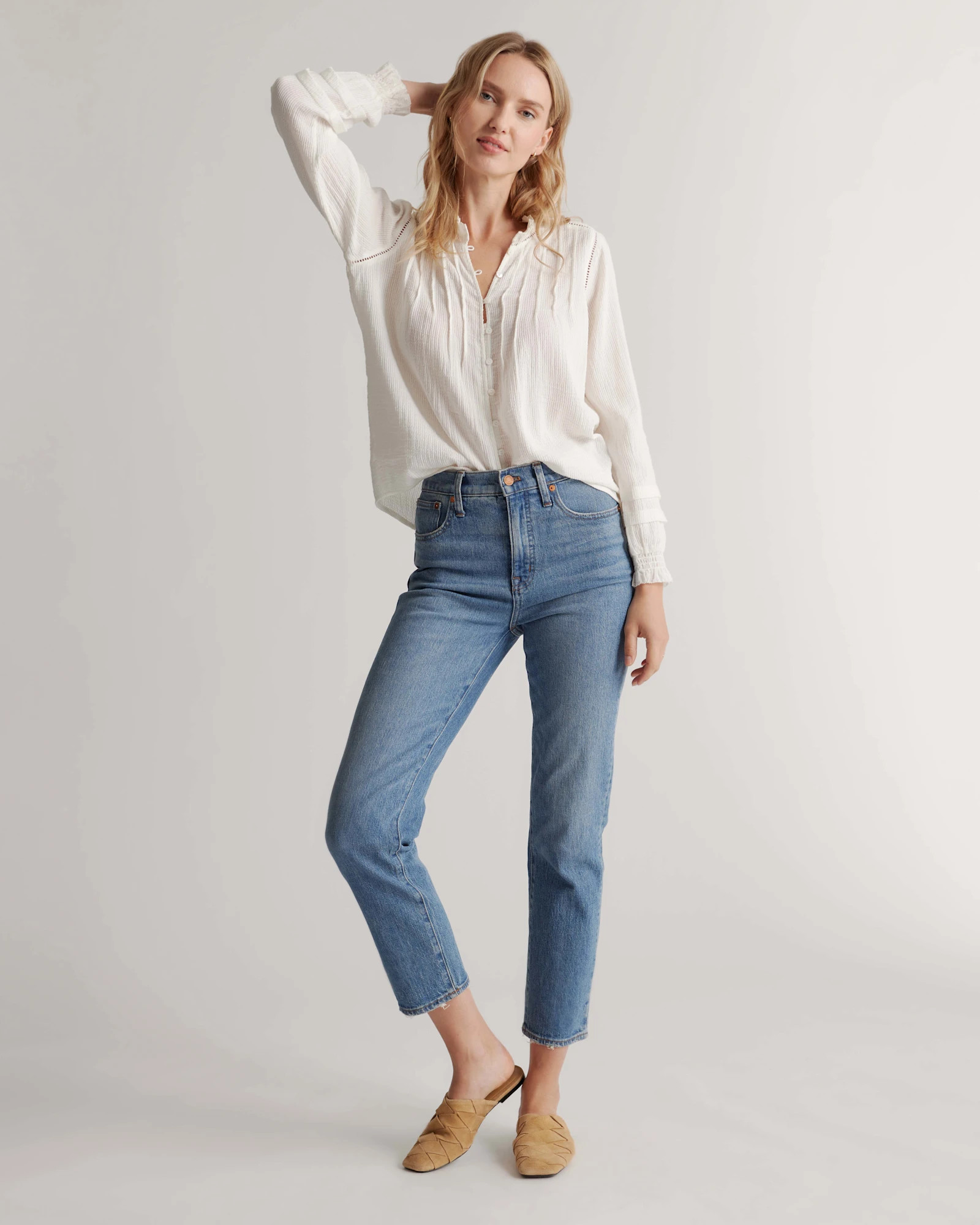 Organic Textured Cotton Peasant Blouse | Quince