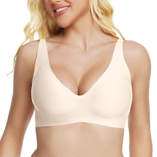 Jelly Wireless Bra for Women Deep V Push Up Seamless Bras Comfortable Plunge No Underwire Bra with Adjustable Straps Everyday Bras Nude | Amazon (US)