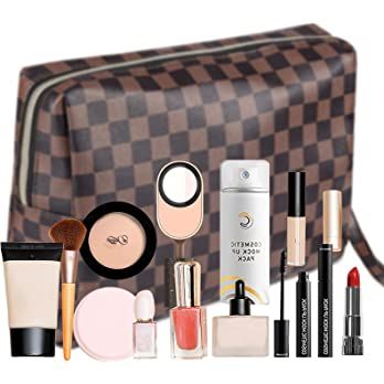 DIGHEIGG Checkered Makeup Bag, Cosmetic Bags for Women Toiletry Travel Organizer Retro Portable M... | Amazon (US)