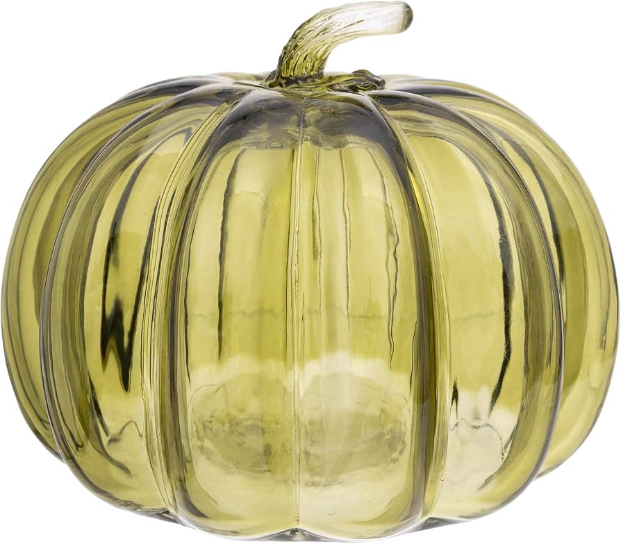 Amazon.com: Boston International Handblown Art Glass Pumpkin Thanksgiving Halloween Decorations for Home, Small, Olive Green : Home & Kitchen | Amazon (US)