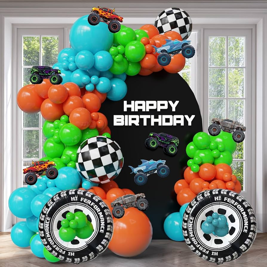 132pcs Monster Truck Birthday Decorations for Boys – Colorful Balloon Arch Kit with Wheels Foil... | Amazon (US)