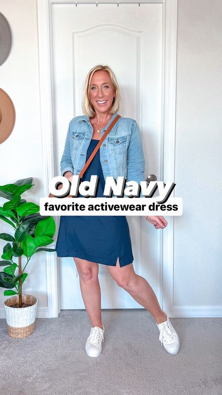 Old Navy Activewear Dress:
• dress - fits tts (I’m wearing a small). Has built in supportive shelf bra (and removable pads), plus built in shorts (with one side pocket). Comes in a few colors. Currently 30% off  
• t-shirt - size medium.
• jean jacket - size small. $24.98.
• white platform sneakers - tts. 
• sandals - tts. 

#LTKVideo #LTKfindsunder50 #LTKstyletip