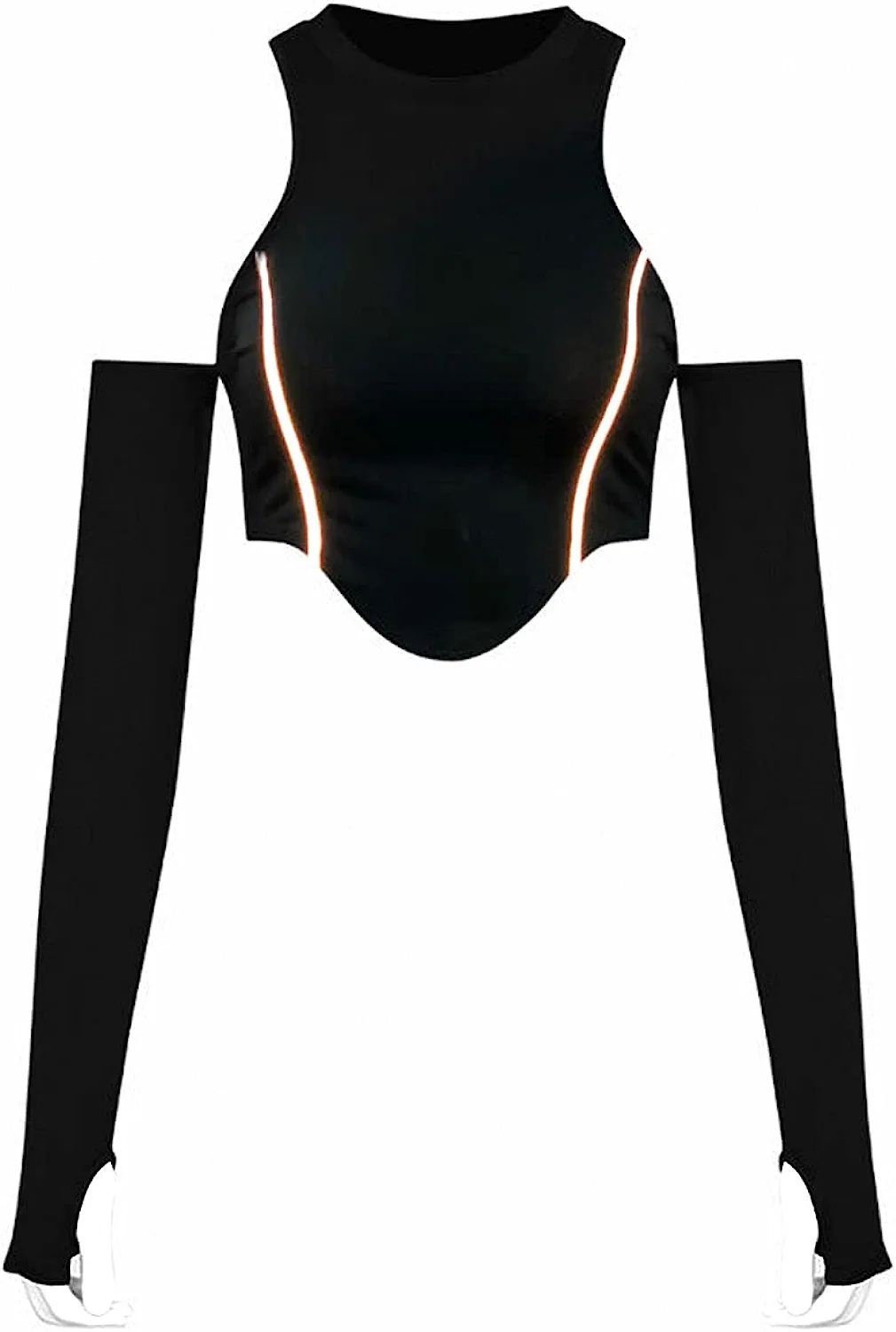 CAPE CLIQUE Sexy Crop Top for Women Reflective Halter Neck Long Sleeves Bodycon Hollow Out Shirts | Amazon (US)