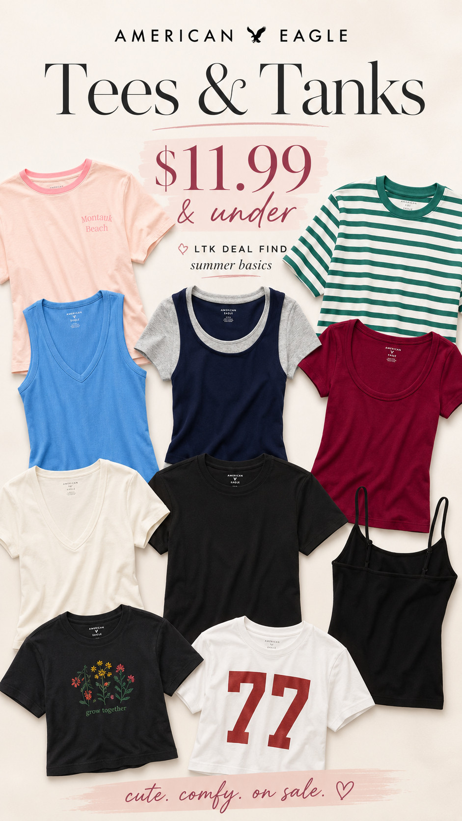 American Eagle Tees & Tanks $11.99 & under. 

 #LTKootd #LTKSaleAlert #LTKMidsize
