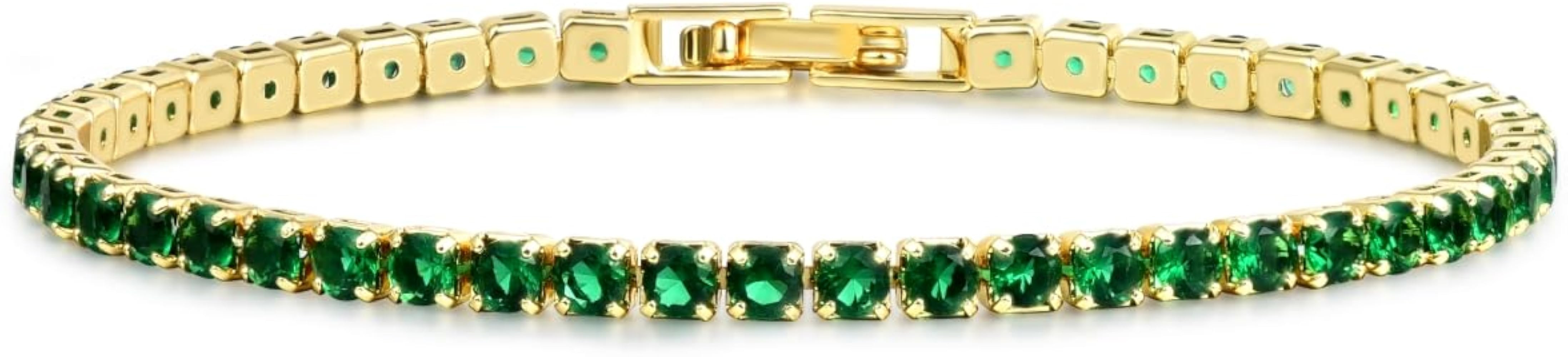 14K Gold Plated Tennis Bracelets for Women, 3mm Cubic Zirconia Gold Bracelet Available in Multi-C... | Amazon (US)