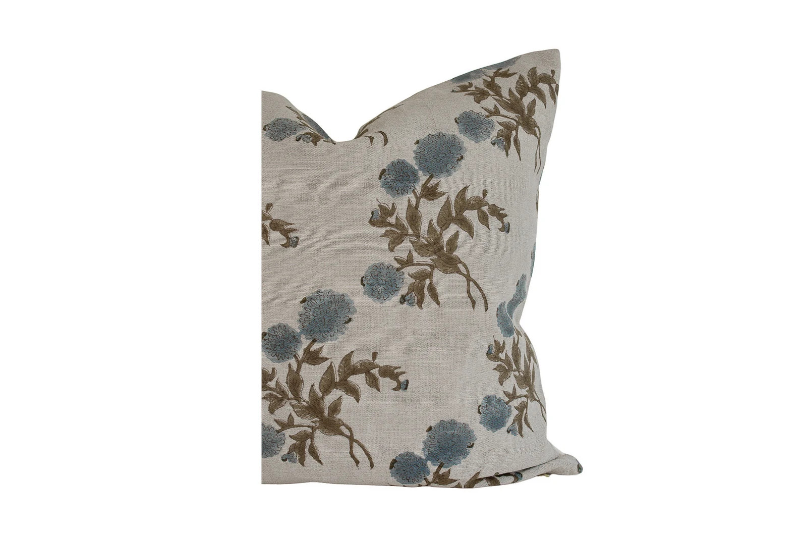 Indian Block Print Pillow Cover - Natural, Mushroom, Flax, Slate Blue, Olive Brown Floral - Etsy | Etsy (US)