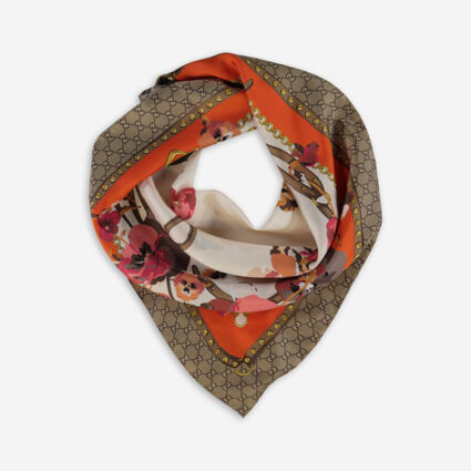 Brown & Orange Silk Monogram Scarf 90x90cm | TK Maxx