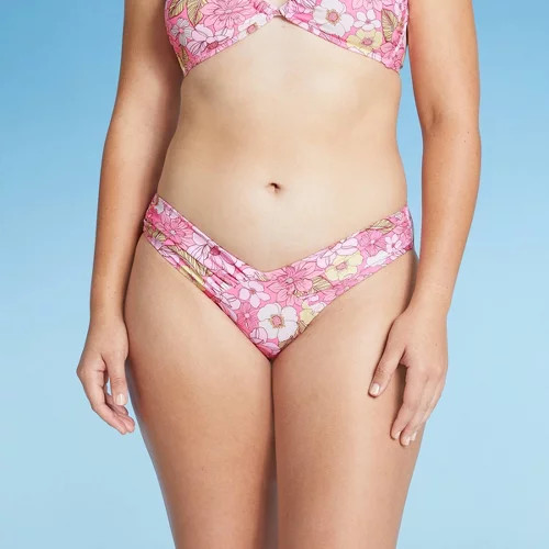 Juniors' V High Leg Bikini Bottom - Xhilaration™ Pink Floral Print | Target