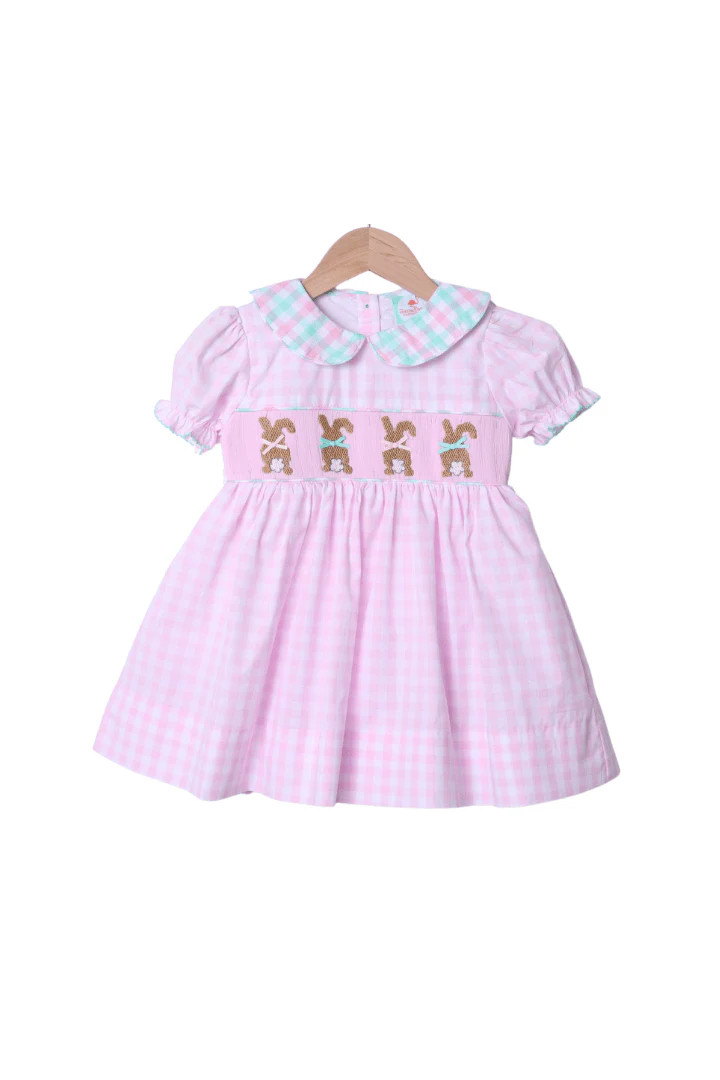 Smocked Bunny Pink Gingham Dress | The Smocked Flamingo