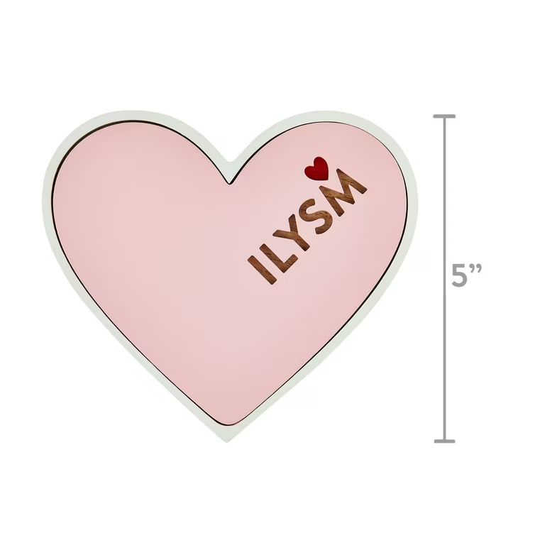 Valentine's Day 5 in Wood ILYSM Heart Tabletop Sign Decoration, Pink, by Way To Celebrate | Walmart (US)