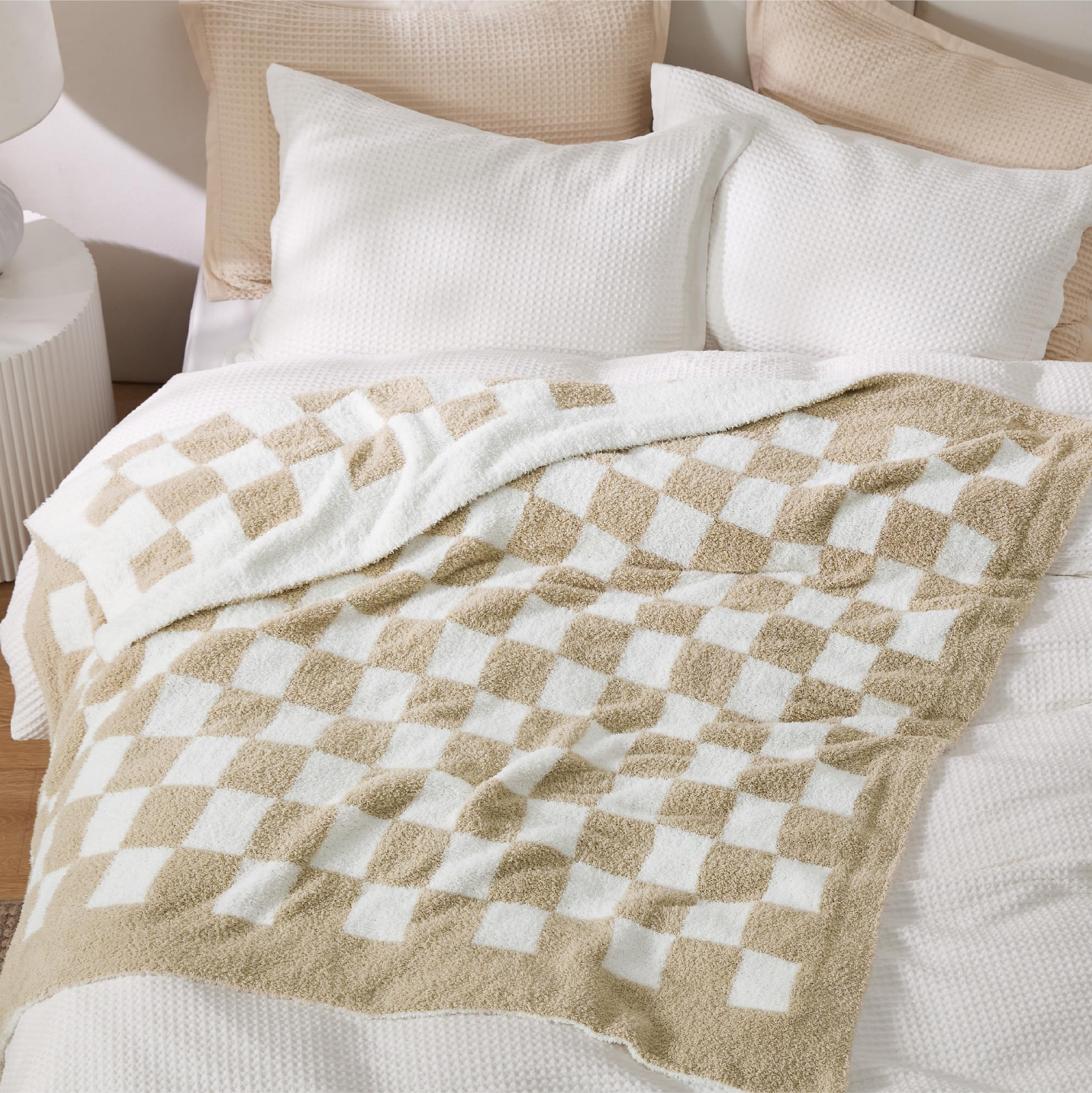 Bedsure Checkered Throw Blanket for Couch - Super Soft, Cozy & Warm Knit Blanket, Breathable, Lightweight & Fluffy for Bed & Sofa, Checkered Beige, 50x60 Inches | Amazon (US)