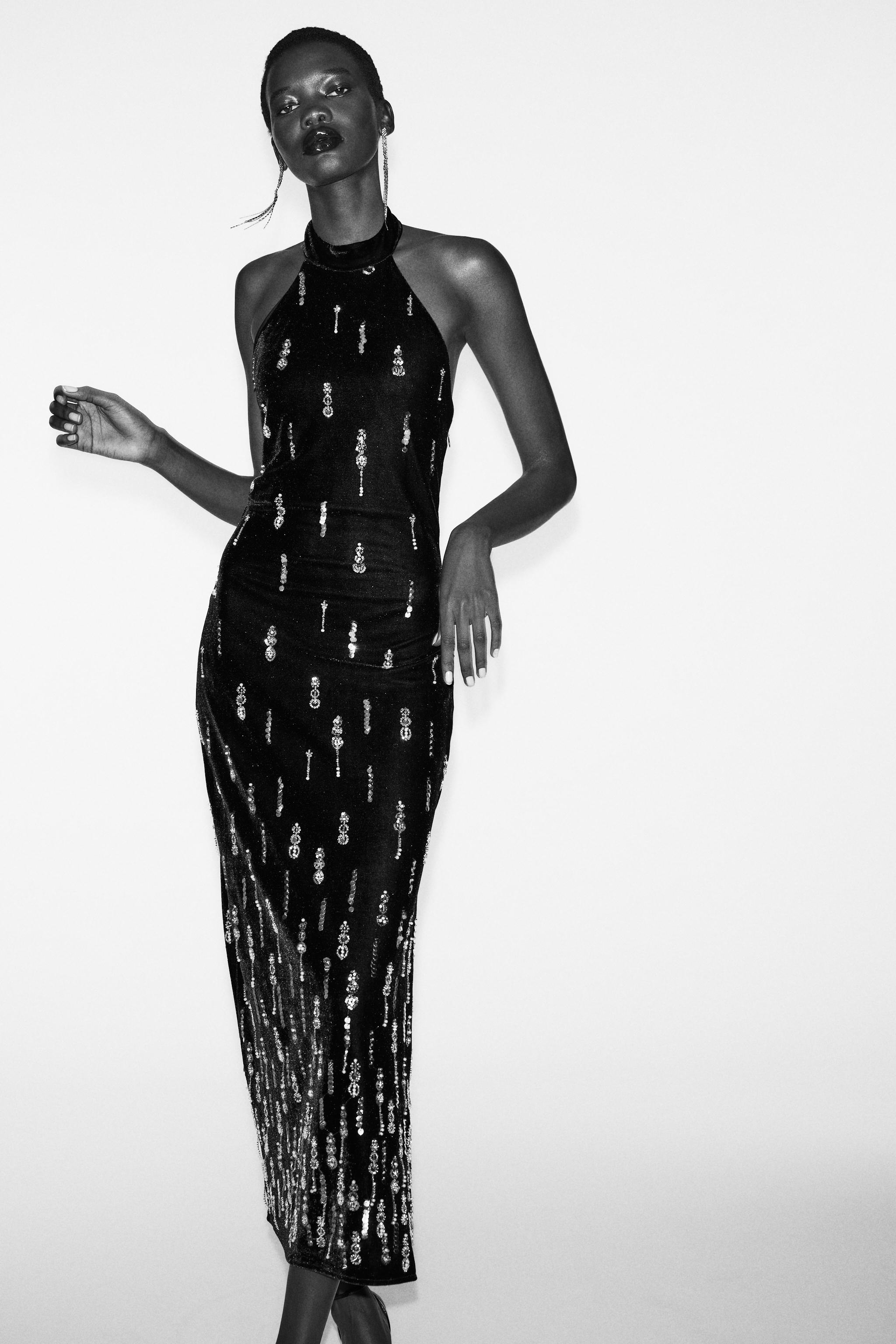 BEADED VELVET MIDI DRESS | Zara US