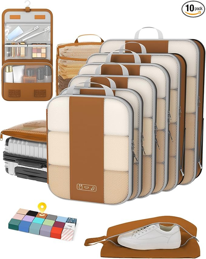 OlarHike 10-Pack Compression Packing Cubes for Travel Essentials,Compressible Expandable Packing ... | Amazon (US)