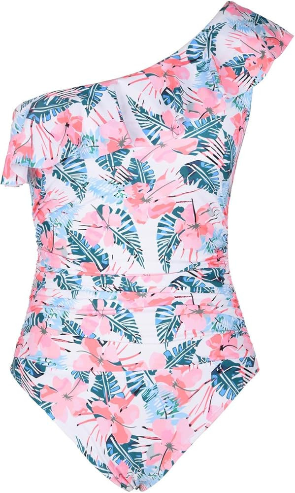 Hilor Women's One Piece Swimsuits One Shoulder Swimwear Asymmetric Ruffle Monokinis Bathing Suits | Amazon (US)