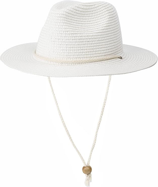 Koreshion Women Straw Panama Hat Summer Wide Brim Fedora Cap Beach Sun Hats UPF50+ | Amazon (US)