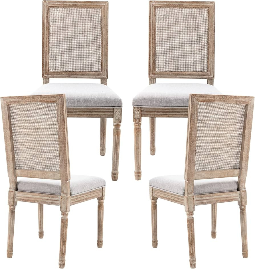 Guyou Farmhouse Dining Chairs Set of 4, Upholstered Dining Room Chairs with Rectangular Rattan Ba... | Amazon (US)