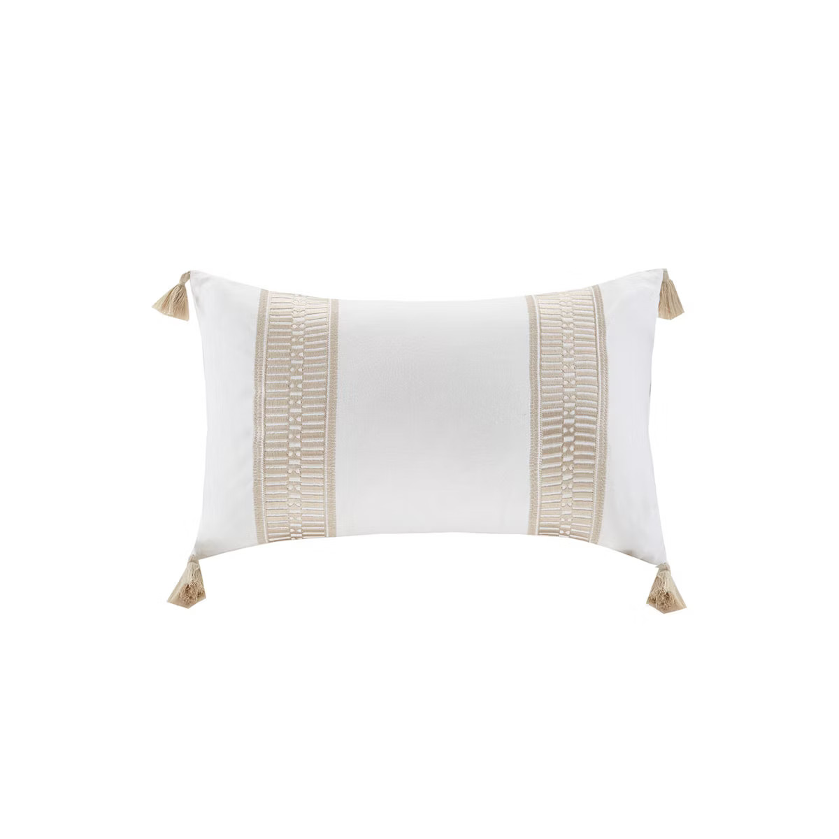 Gracie Mills Randall Embroidered Cotton Oblong Pillow with Tassels - One Size - Taupe | Target