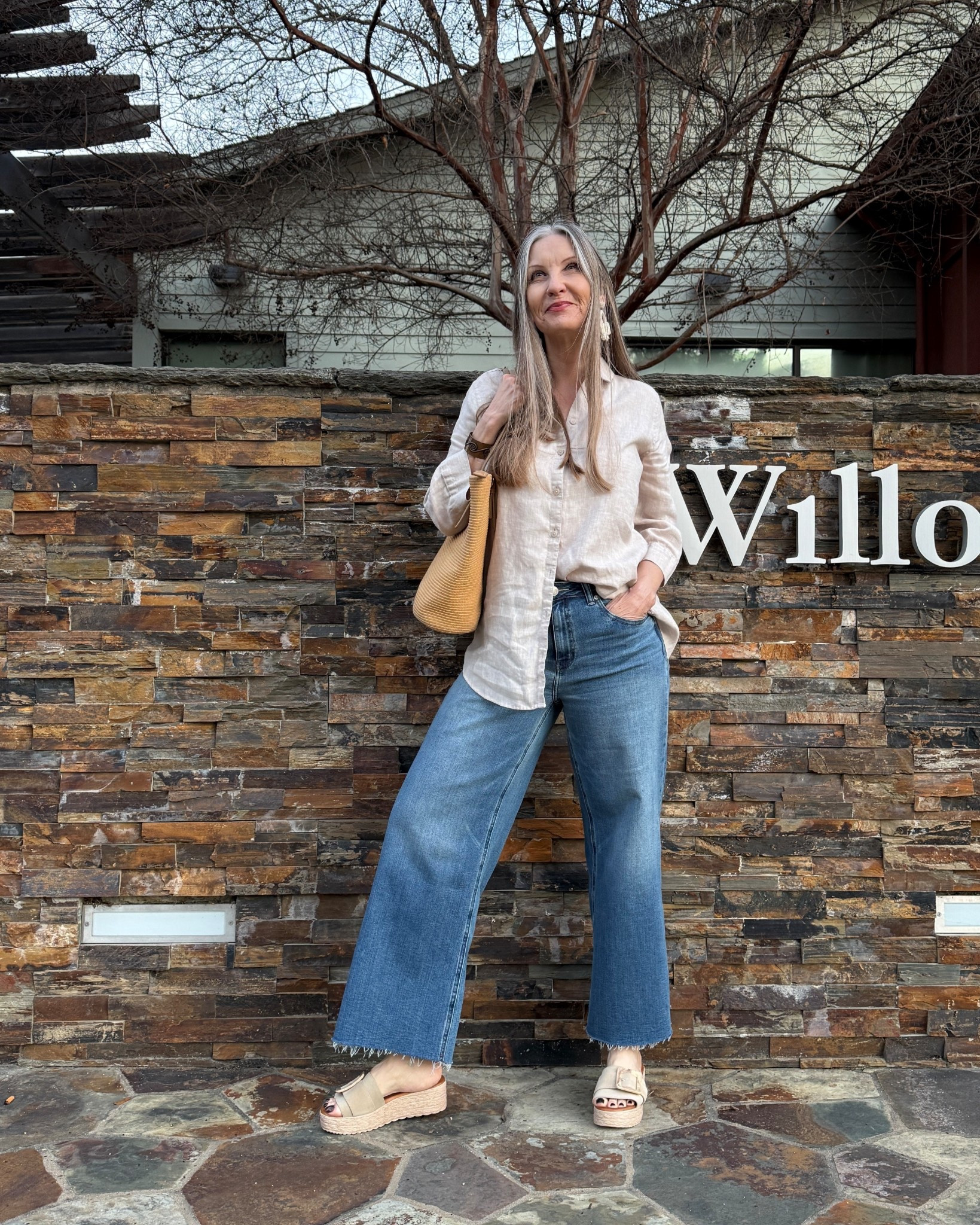 Easy breezy springtime look. Sandals are super comfortable for walking. Jeans are stretchy - true to size. 

#LTKMidsize #LTKSeasonal #LTKOver40