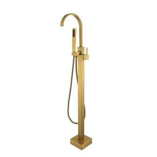 Classical Single-Handle Freestanding Tub Faucet with Hand Shower in Brushed Brass | The Home Depot