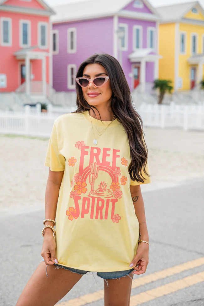 Free Spirit Yellow Oversized Graphic Tee | Pink Lily
