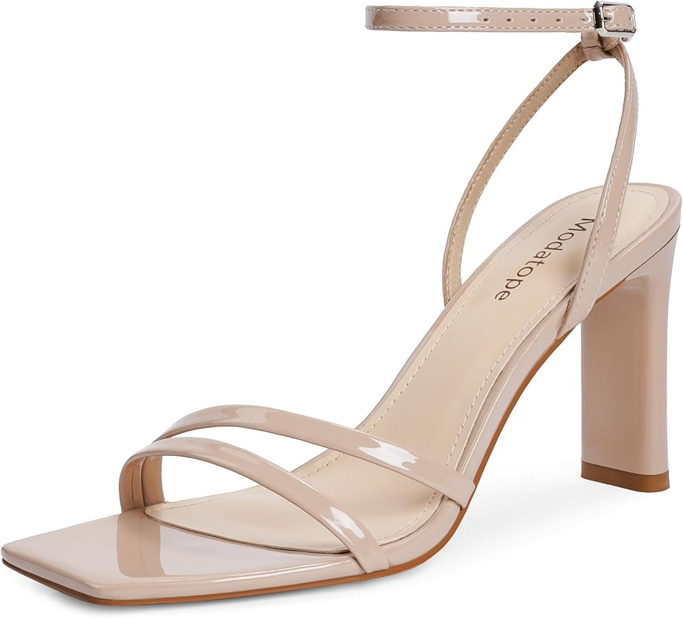 Modatope Womens Sandals Square Open Toe Chunky High Heels Strappy Ankle Strap Sandals Comfort Dre... | Amazon (US)