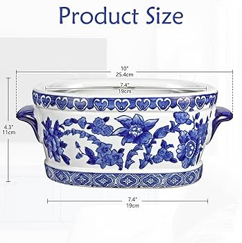 Blue and White Ceramic Planter Pot – Vintage Floral Oval Cachepot Vase for Indoor Plants, Flowe... | Amazon (US)