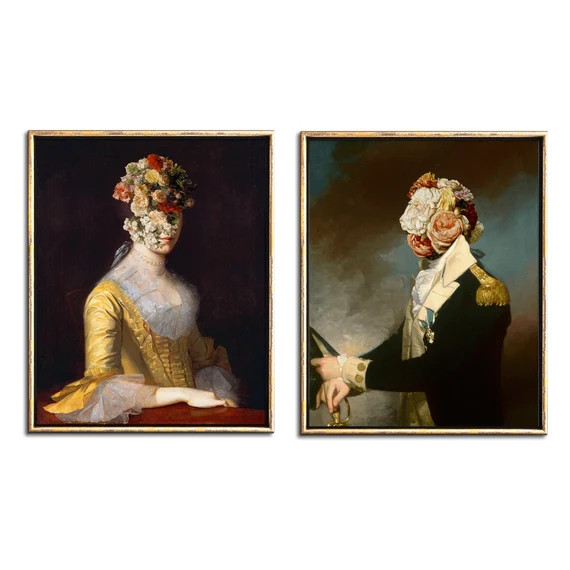 Collage Surreal Art Portrait Painting Print Set of 2 Prints Instant Download Printables, Flower V... | Etsy (US)