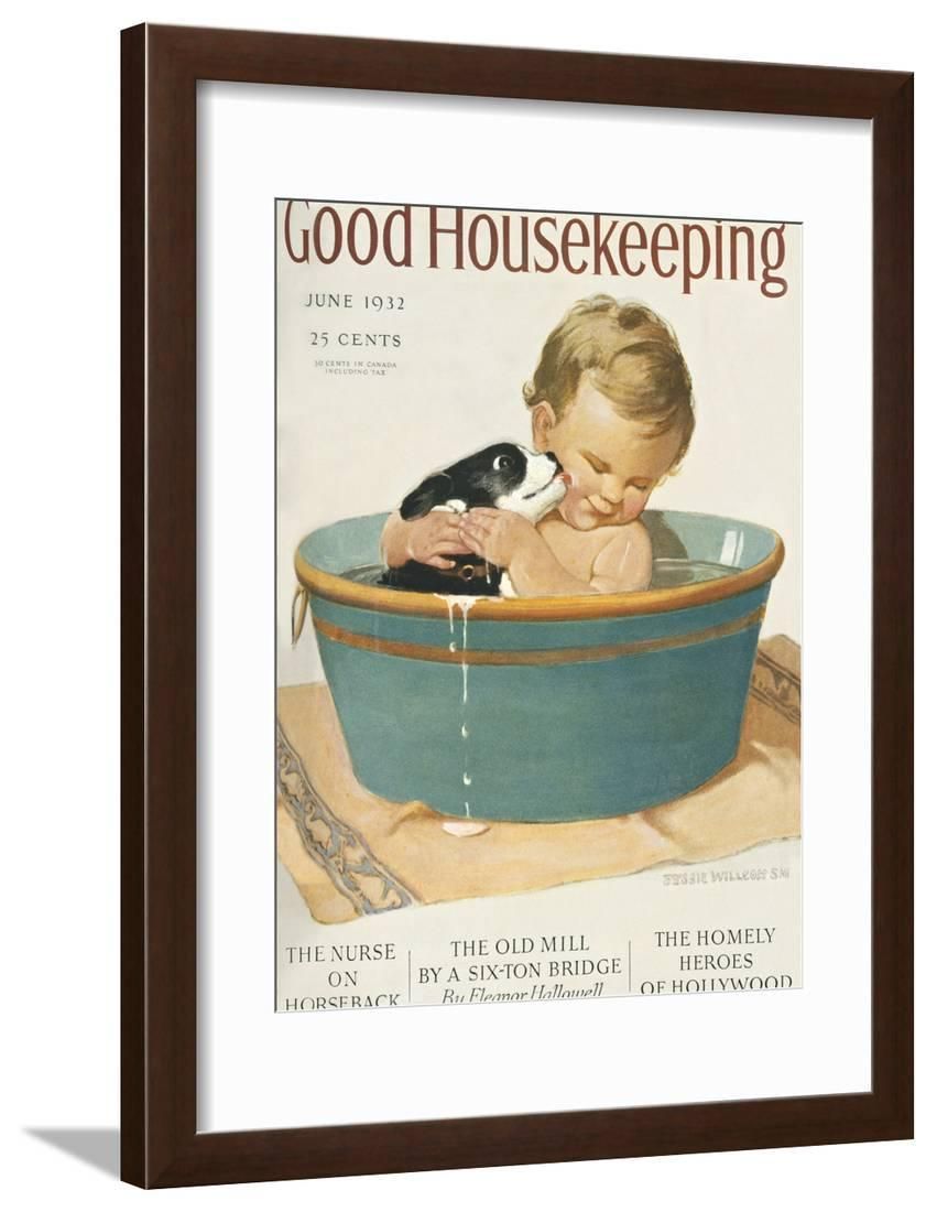 Good Housekeeping, June, 1932 Vintage Magazines Bathroom Puppies Children Framed Print Wall Art | Walmart (US)