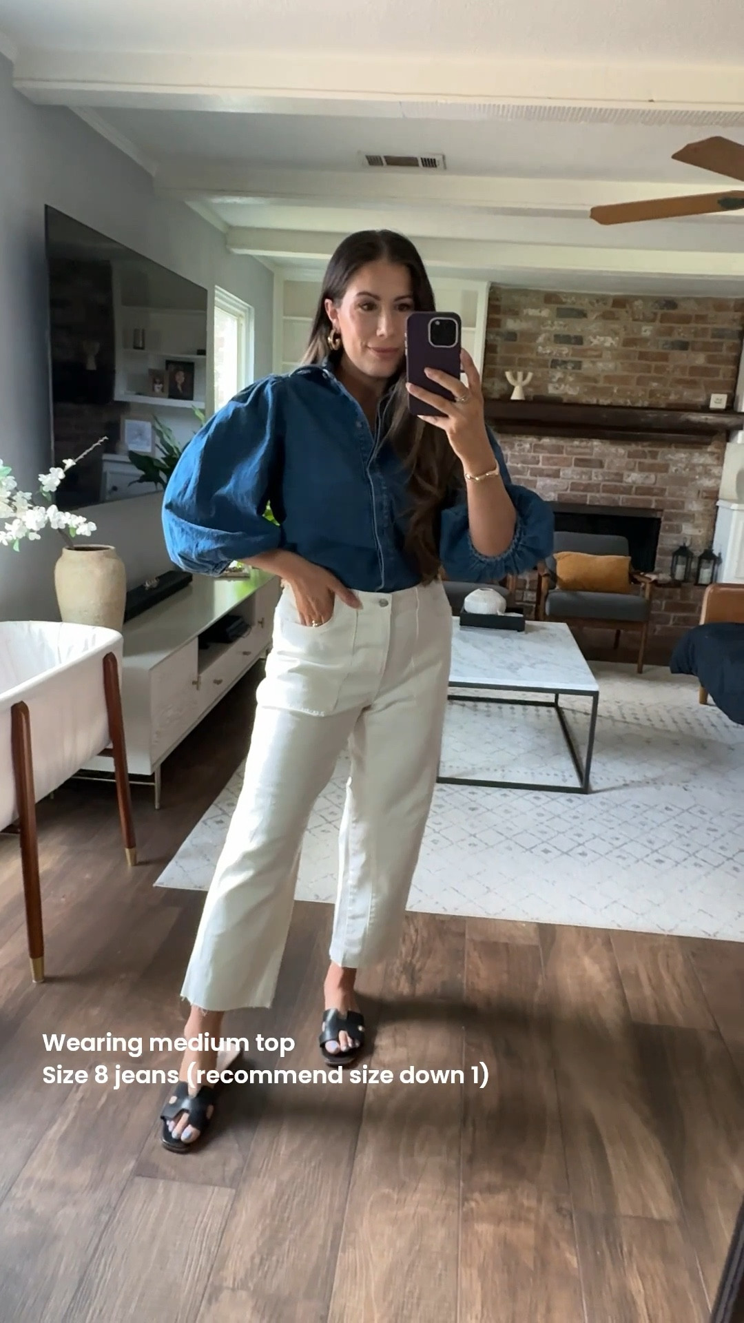 If you’re looking for a statement tip; this one isn’t!! Wearing size medium.  Love the denim wash and puff sleeves. 

Paired with these Free Assembly jeans.  Walmart jeans are so good— wearing size 8 here but 6 would be better fit 🙌🏼 I’m 5’6"

#LTKMidsize #LTKOver40 #LTKootd