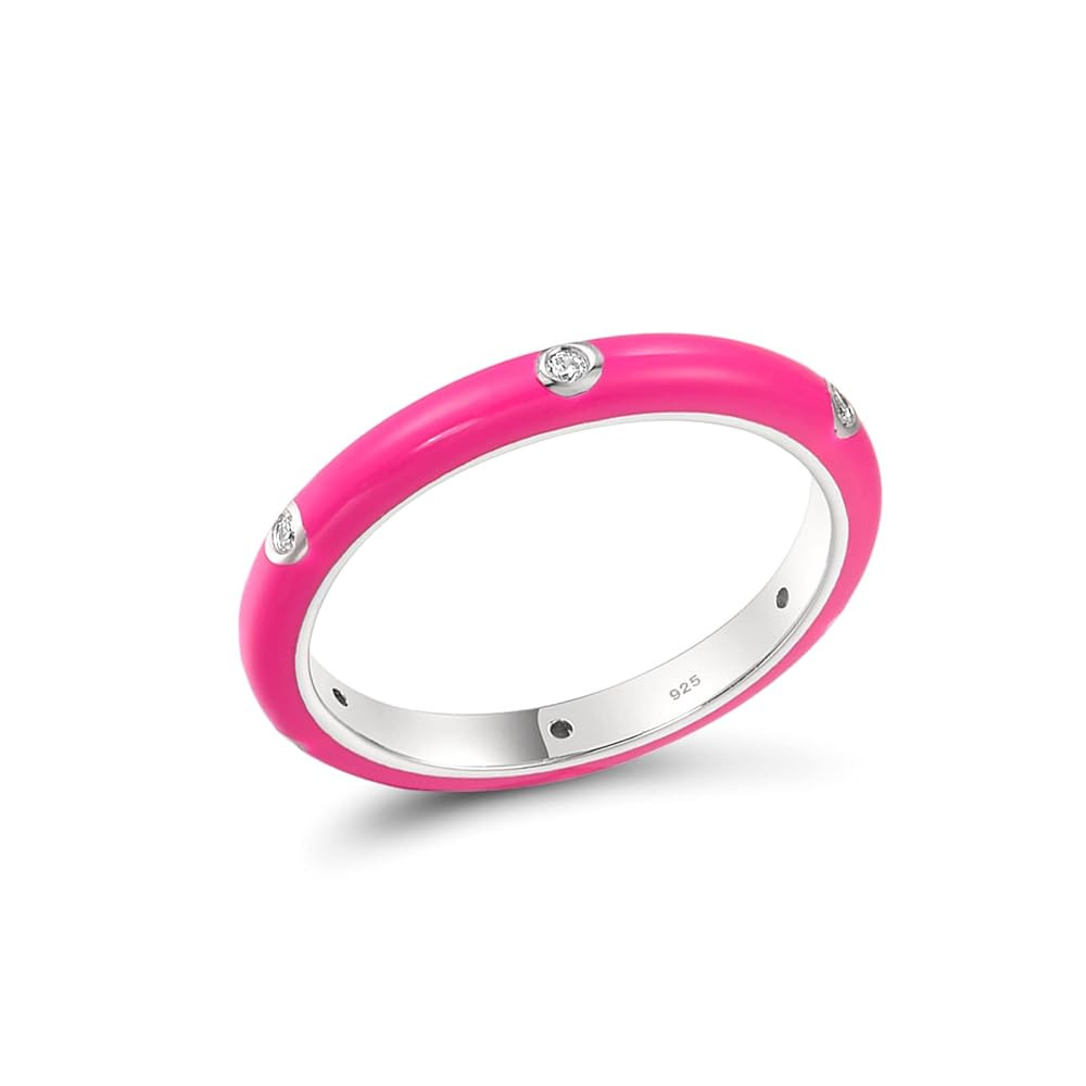 Santuzza Stackable Enamel Ring 925 Sterling Silver Cubic Zirconia Rainbow Eternity Stacking Band ... | Amazon (US)