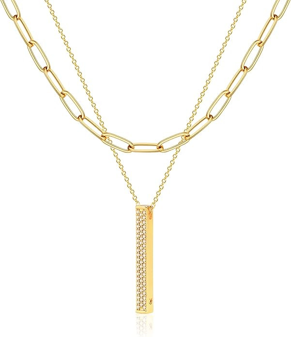 MEVECCO Layered Heart Necklace Pendant Handmade 18k Gold Plated Dainty Gold Choker Arrow Bar Laye... | Amazon (US)