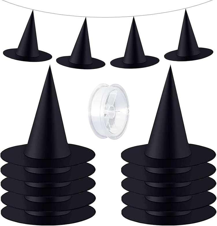 XIGUA 10 Pieces Halloween Costume Witch Hat, with 100 Yards Hanging Rope, Halloween Black Witch H... | Amazon (US)