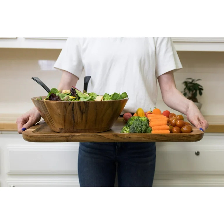 Better Homes & Gardens- Acacia Wood Rectangle Tray with Gold Color Handles, One Size | Walmart (US)