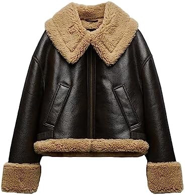 LY VAREY LIN Women Faux Leather Jacket with Faux Fur Lining Warm Winter Biker Coat | Amazon (US)