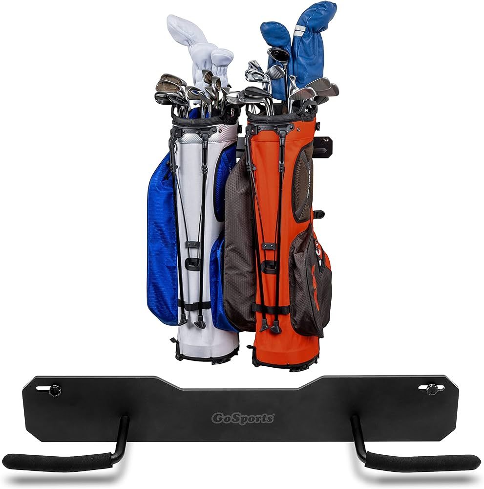 GoSports Wall Mounted Golf Bag Storage Rack - Holds 2 Golf Bags, Black | Amazon (US)