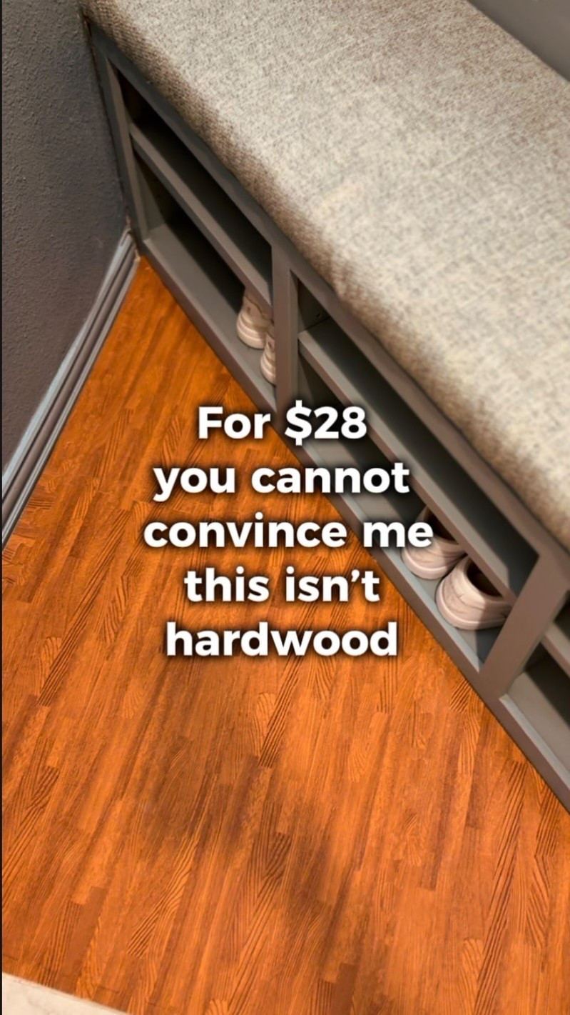 Comment HARDWOOD for the link sent straight to you.

Frickin’ OBSESSED. Eventually I want the surrounding tile to be hardwood like our living room and so I found the perfect temporary solution.
