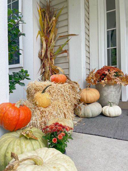 Loving our Fall front porch inspired by a trip to the pumpkin patch. fall decor/planter/faux pumpkins/haystack/doormat/outdoor rug 

#LTKfindsunder50 #LTKSeasonal #LTKHalloween