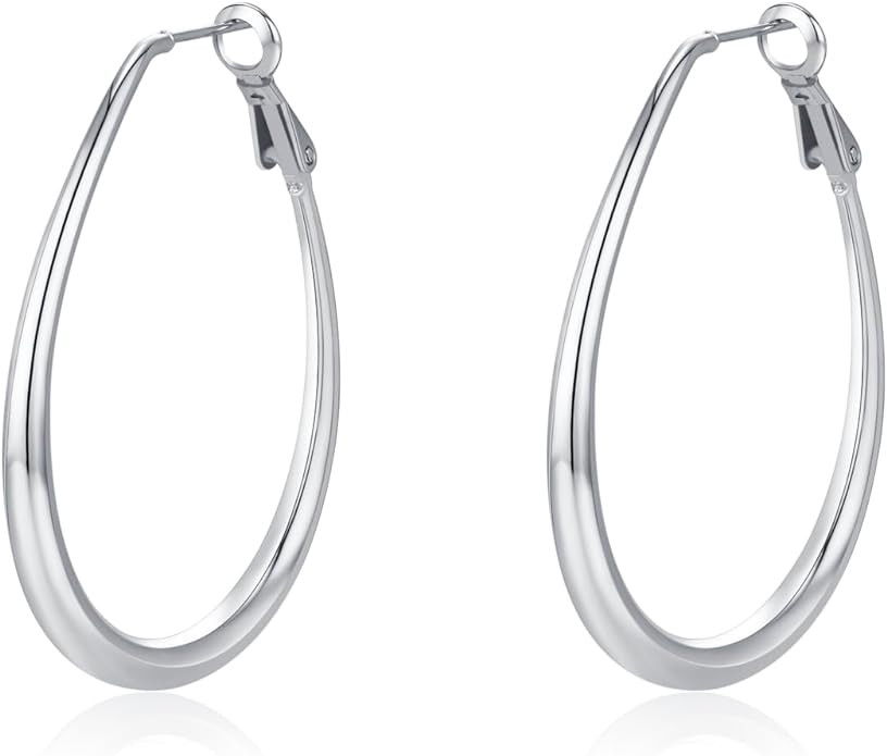 Lightweight Oval Hoop Earrings for Women - 14K Gold Plated, Rose Gold Plated and Sterling Silver ... | Amazon (US)