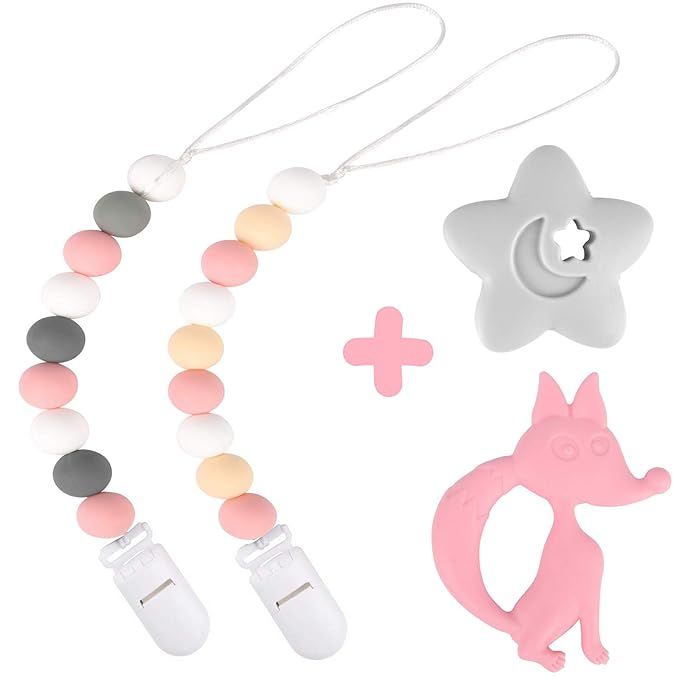 Silicone Pacifier Clip by Dodo Babies Pack of 2 + Teething Toy, Premium Teething Bead for Girls ... | Amazon (US)