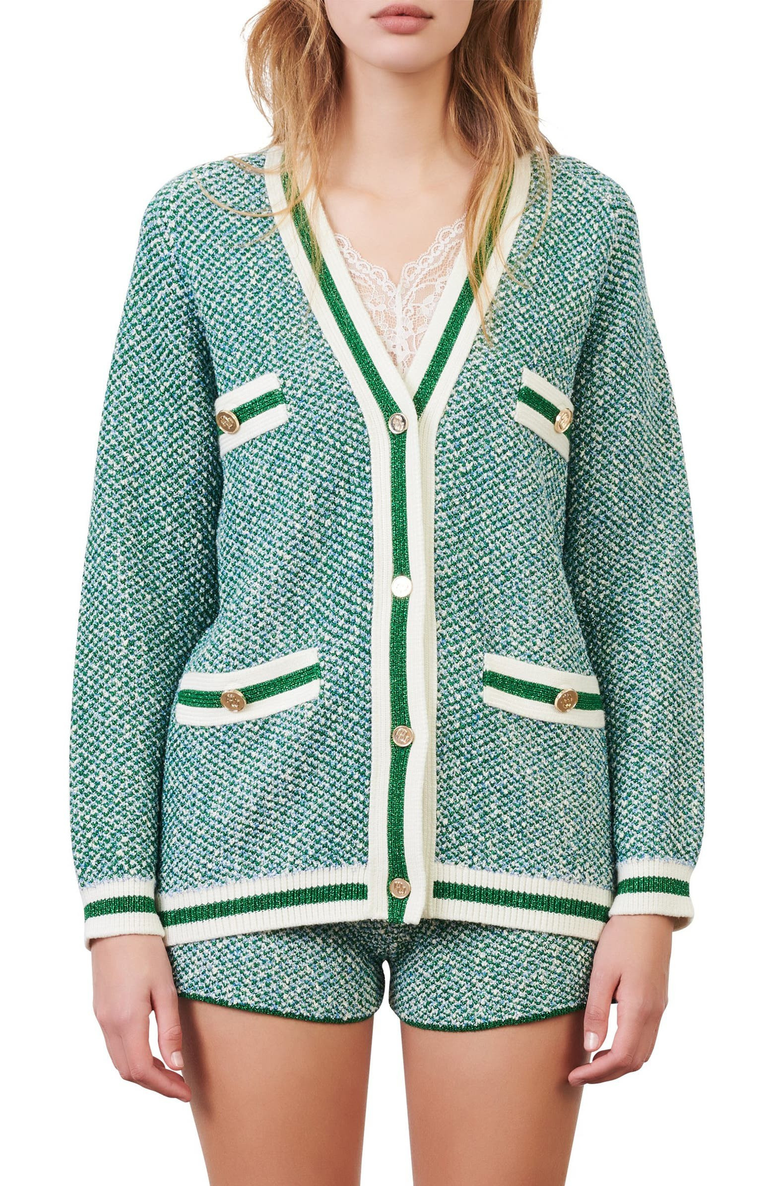Metallic Fiber Cotton Blend Cardigan | Nordstrom