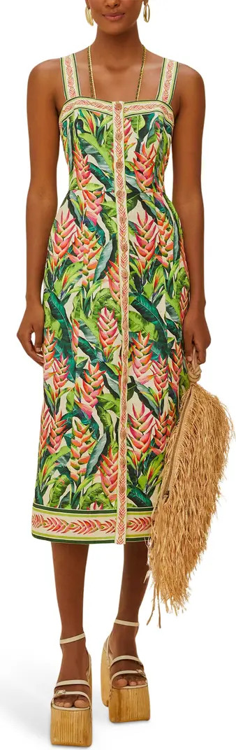 Heli Leaves Button Front Linen Midi Dress | Nordstrom