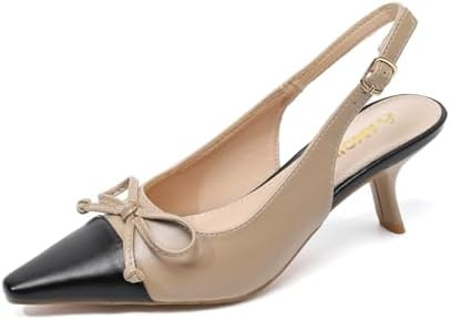 Amoji Women's 2 Inch Kitten Bow Heels Slingback Pointed Toe Pump Wedding Dress Shoes FZ338 | Amazon (US)