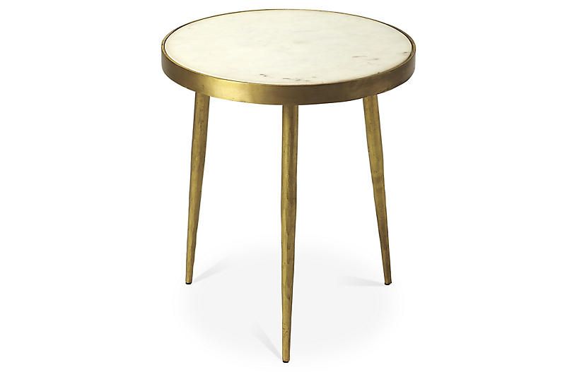 Clyatt Marble Side Table, Antiqued Gold | One Kings Lane