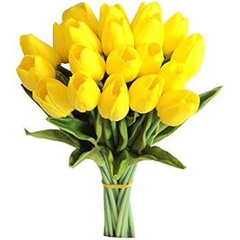 ALIERSA En Ge 10-Heads Home Deocr Mini Tulip Real Touch Tulip Artificial Flowers Bouquets (Yellow) | Amazon (US)